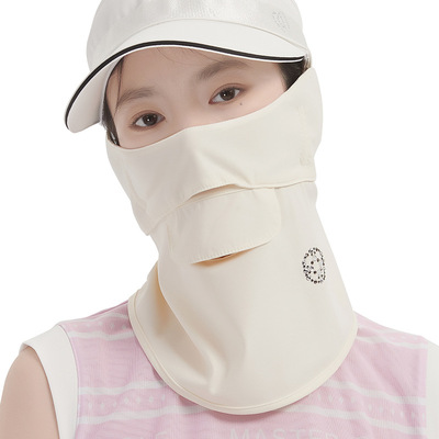 MG高尔夫防晒面罩女全脸防紫外线面罩骑行网球护耳护颈开口遮脸罩