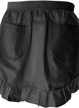 跨境花边防污半身围裙厂家一件荷叶边餐厅短款围裙可印绣logo