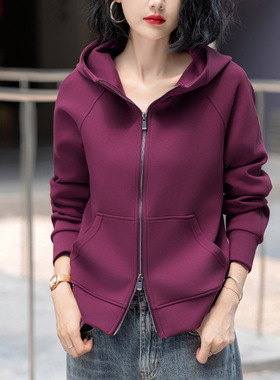 灰色连帽卫衣外套女秋冬新款欧货洋气宽松休闲运动双拉链开衫上衣