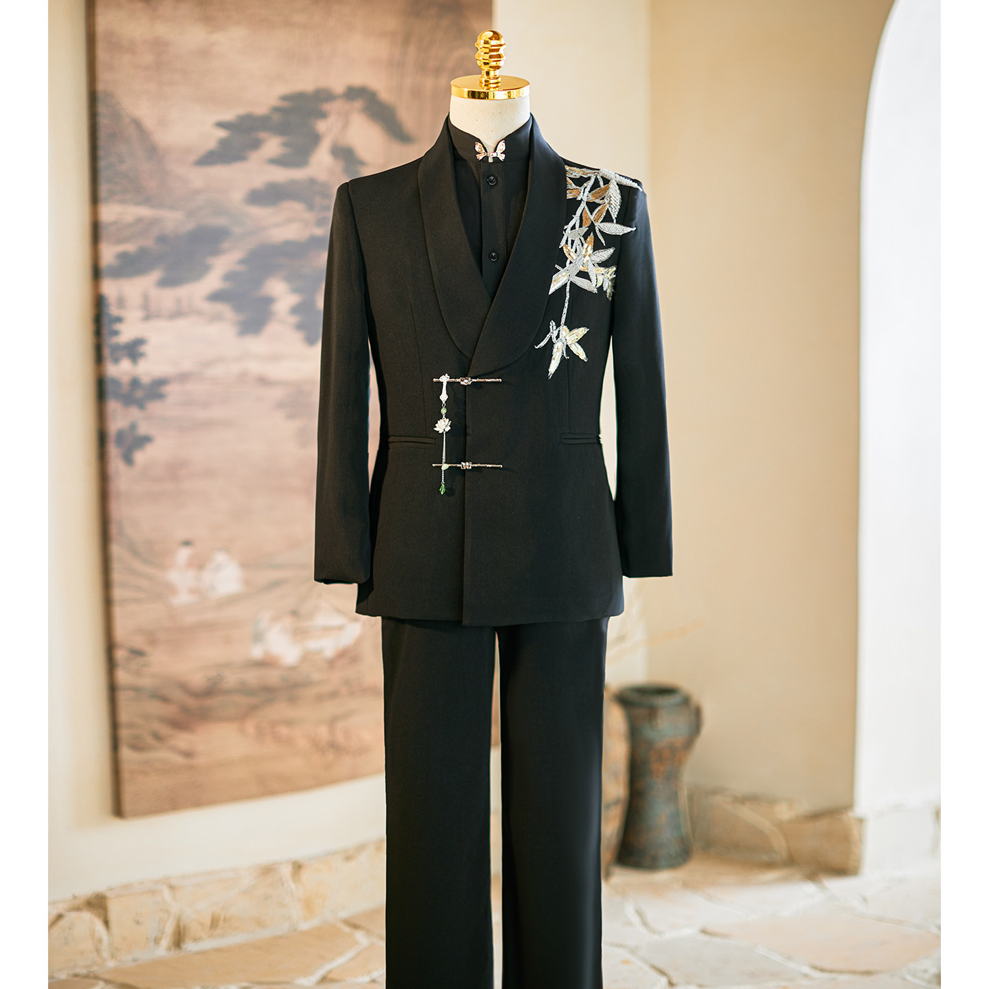 新中式男装西服正装2026新款新郎订婚结婚礼服中山装婚礼西服套装