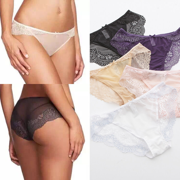 Panties 美国D*NY柔滑蕾丝性感镂空舒适低腰欧美女士三角裤内裤