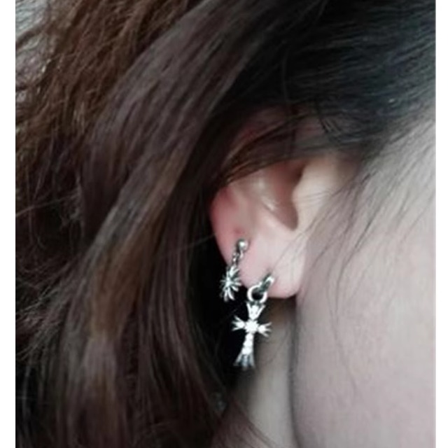克罗潮牌925纯银babyfat镶钻十字架耳钉实心款耳环CH耳坠小众耳饰