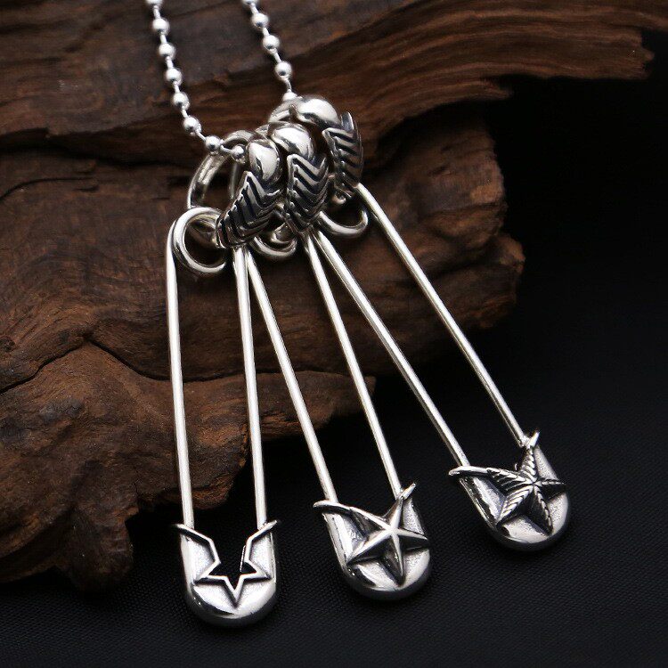 克罗潮牌925纯银五角星星时尚心胸针别针吊坠男女款复古挂坠项链