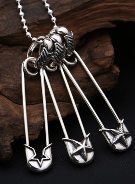 克罗潮牌925纯银五角星星时尚心胸针别针吊坠男女款复古挂坠项链