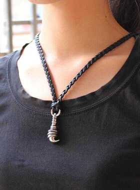 克罗潮牌复古925纯银实心款老鹰嘴吊坠CH十字架挂坠项坠皮绳项链