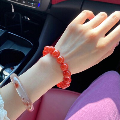 高品质天然原矿保山柿子红冰透南红玛瑙手串大颗粒显白男女款手链