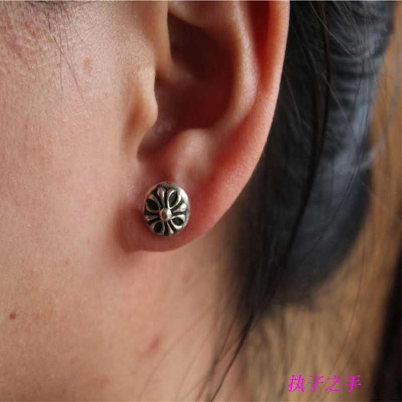 克罗潮潮牌925纯银耳饰babyfat男女十字架耳钉CH耳环唐嫣同款耳坠