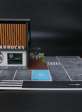 G FANS-MODELS 1:64 星巴克咖啡厅带灯车库场景模型 710025