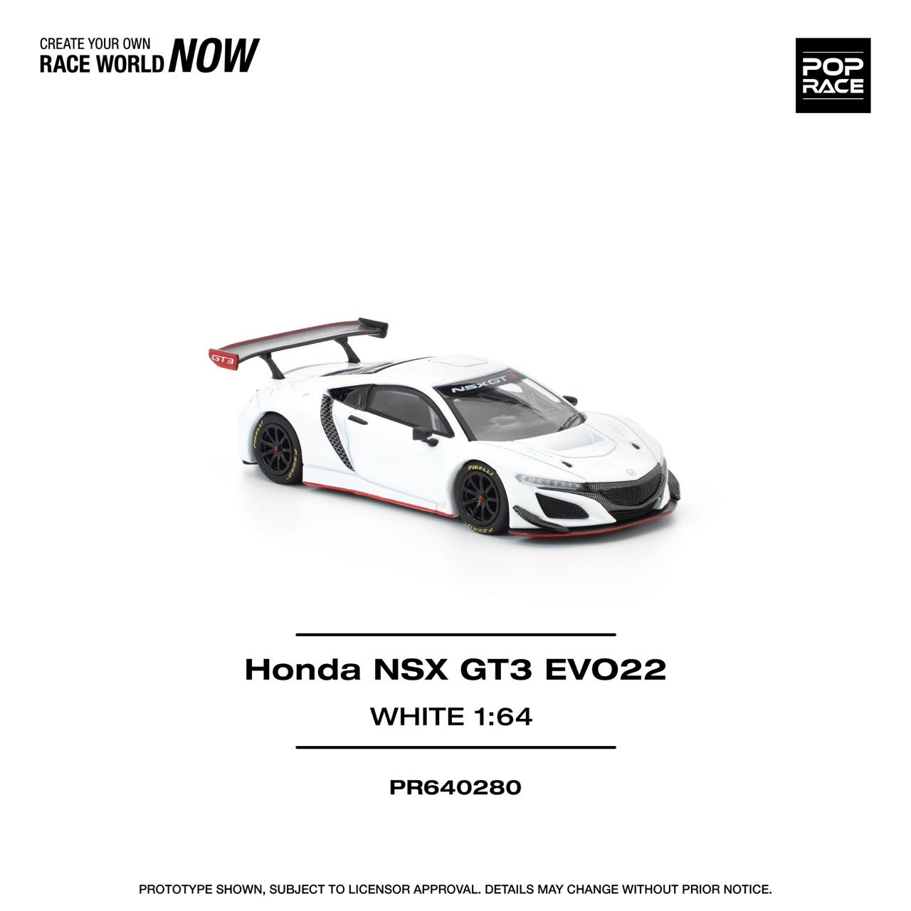 POPRACE 1:64 HONDA NSX GT3 EVO22 - WHITE-白色 仿真 合金车模