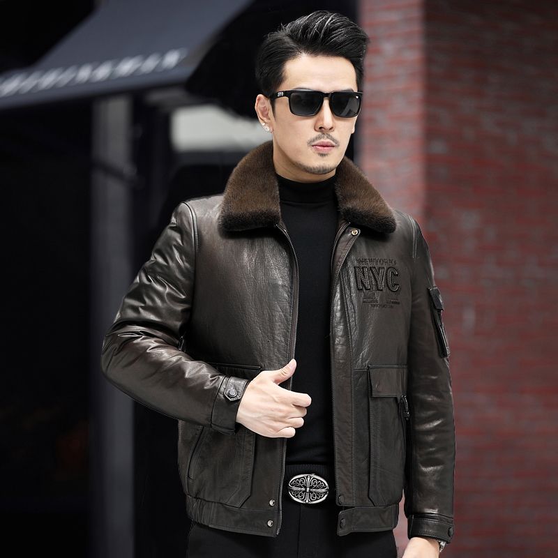 真皮皮羽绒服男头层牛皮水貂毛领皮衣夹克海宁加厚可脱卸冬季外套