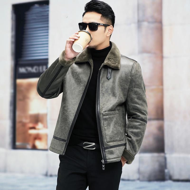 冬季新款皮毛大衣一体男装羊剪绒翻领机车皮衣夹克真皮草羊毛外套