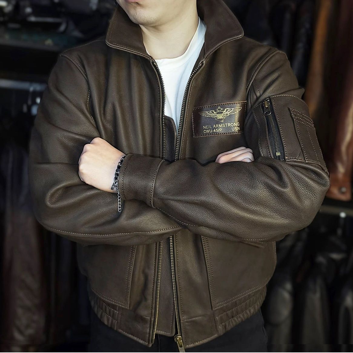 重磅A2新款 男士飞行服翻领纯牛皮真皮皮衣1.6厚高端男士夹克外套