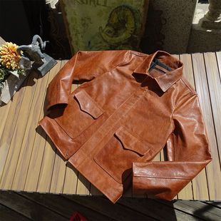 微皮残赔本抛售【仅74件】美产粗犷核桃纹硬挺牛皮夺宝奇兵真皮衣