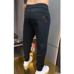 春秋季螺纹棉绿色运动裤卫裤休闲裤男士百搭束脚裤兜拉链小脚裤潮