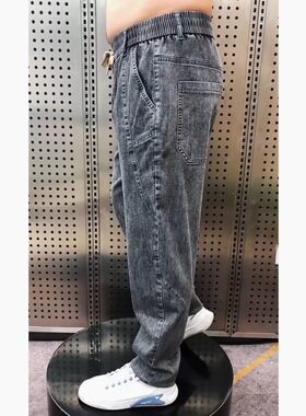 松紧腰长裤水磨春秋季百搭牛仔裤
