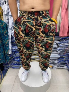 印花老爹裤 宽松薄款 透气中年加大肥版 抗皱小脚裤 潮 夏季 哈伦裤 男士