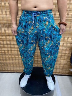 新款 透气中青年舒适加肥黄色哈伦裤 男士 印花老爹裤 潮 宽松薄款 夏季