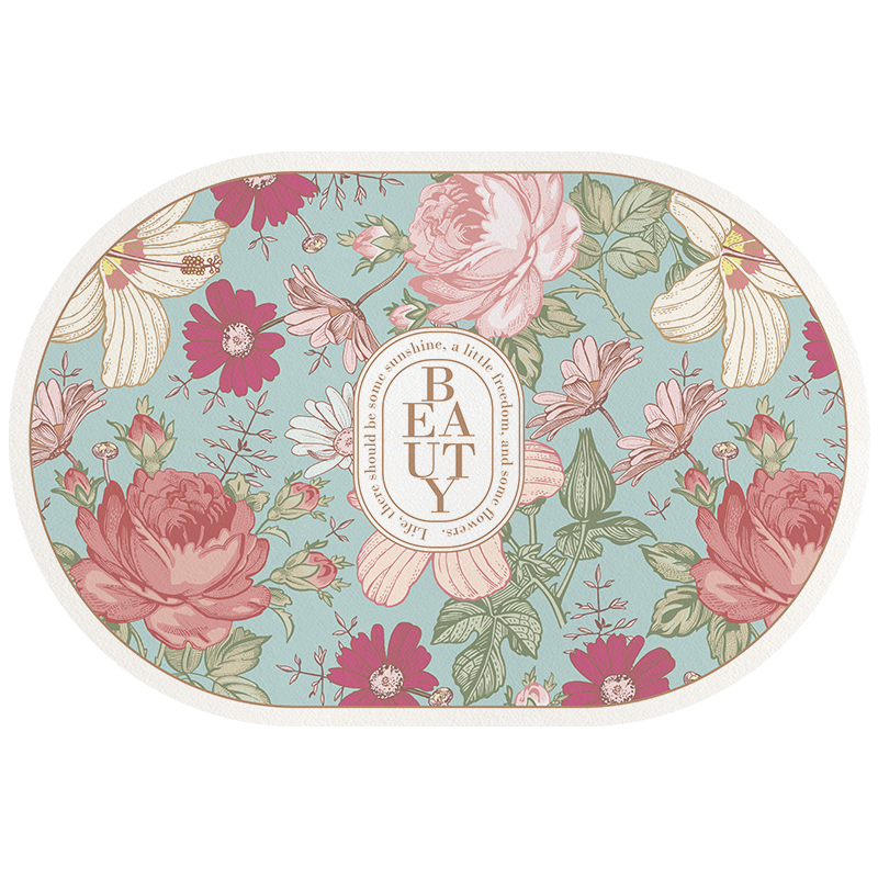 美式复古花朵硅藻泥吸水地垫防滑浴室卫生间速干脚垫硅藻土软硬垫