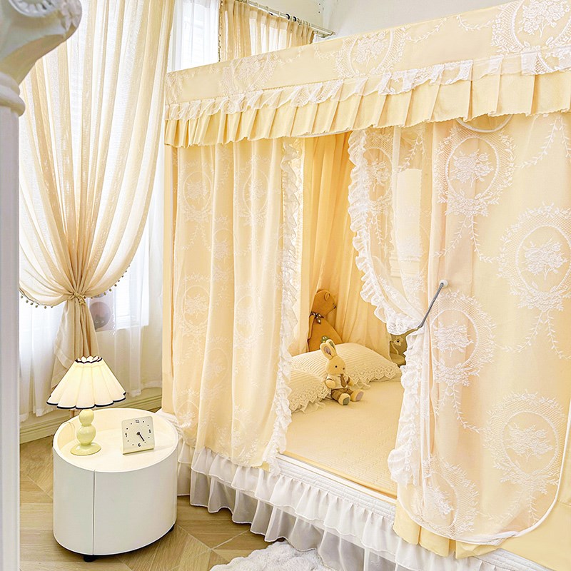 2025新款遮光床帘坐床拉链蚊帐家用婴儿童防摔蒙古包公主风床幔纱