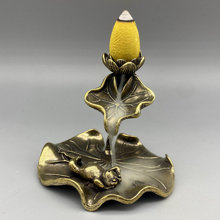 实心黄铜倒流香香薰小摆件祥云莲花佛手仿古玩铜器香架香托小礼物