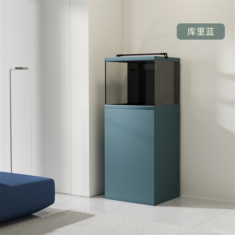 现代极简家用客厅小型超白底过滤背部溢流小方缸生态水族箱