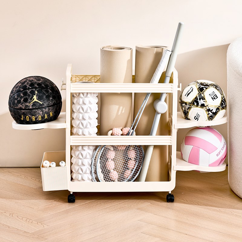 瑜伽垫收纳筐带轮夹缝置物架球架整理架多功能放健身器材小推车