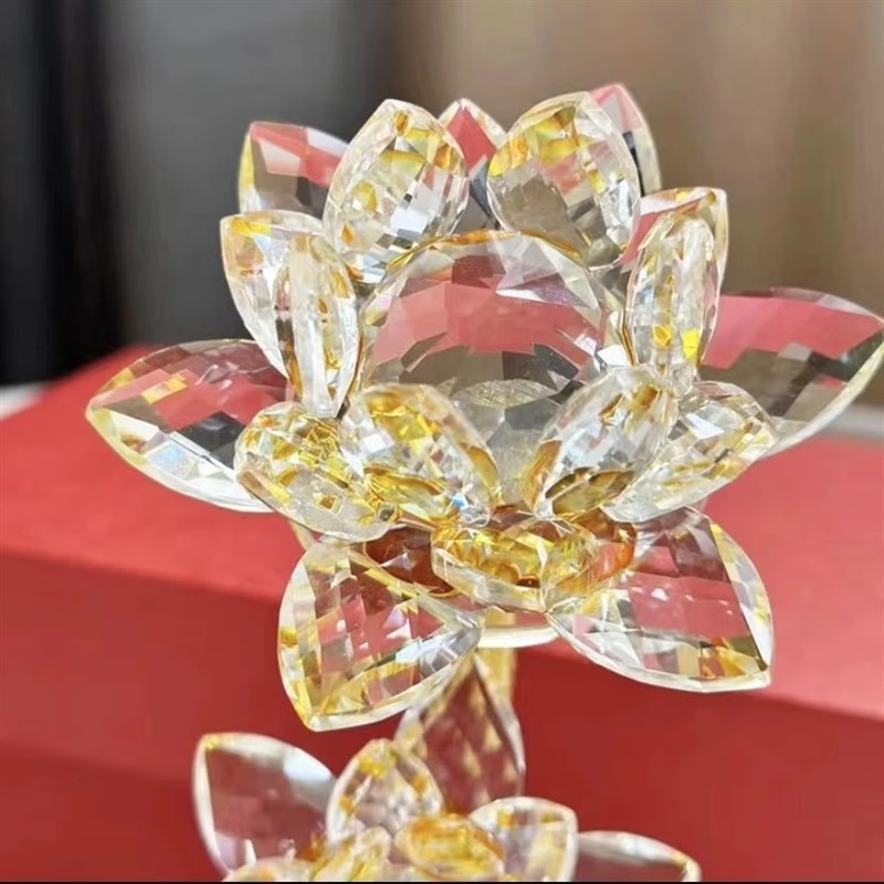 并蒂双莲水晶花好运莲莲摆件玄关酒柜家居装饰轻奢高档结婚礼物