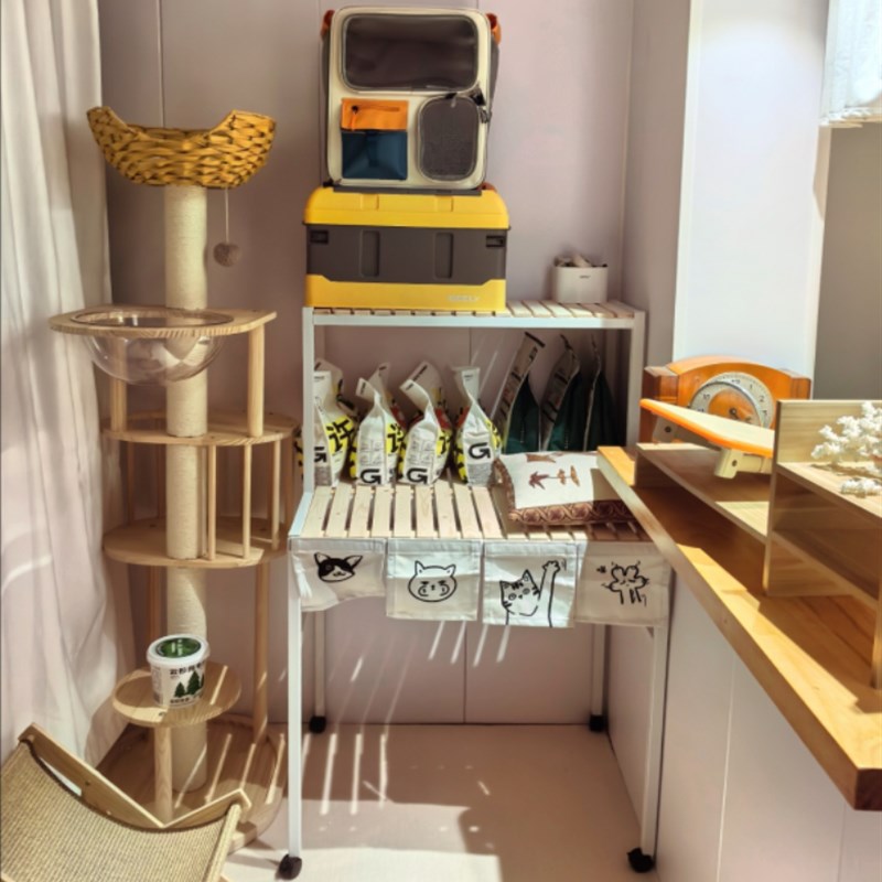 阳台实木阶梯猫爬架大空间猫窝铁艺花架二层多功能宠物用品置物架