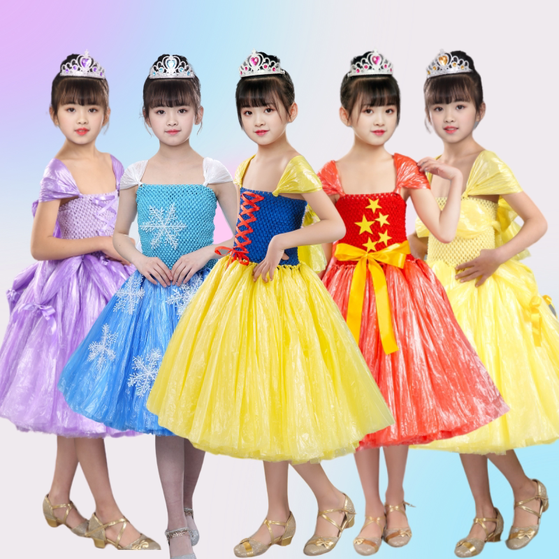 环保服装儿童时装秀女孩diy创意环保服白雪公主裙亲子走秀手工服