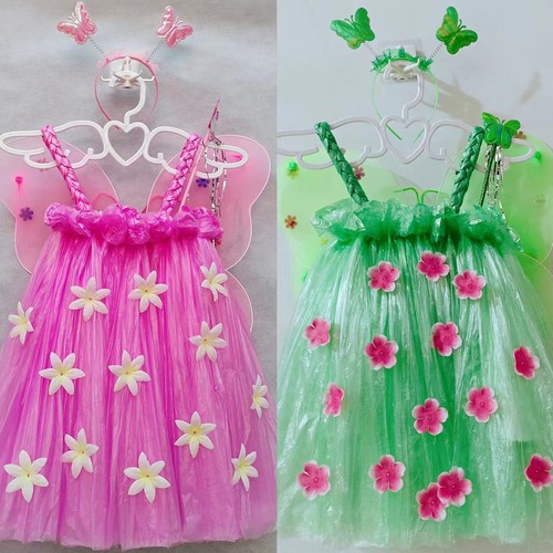 六一儿童环保服装女童走秀裙子手工材料创意DIY塑料袋时装秀表演