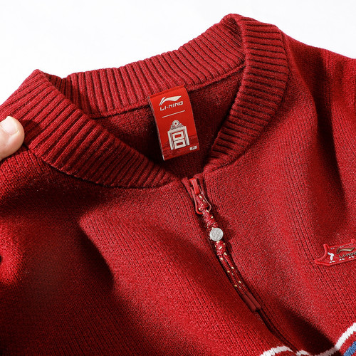 李宁开衫毛衣女2026春季新款中国文化系列故宫联名国潮红色编织衫