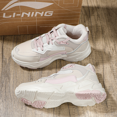 李宁加绒中帮休闲鞋女鞋2025冬季新款经典老爹鞋软底舒适运动鞋