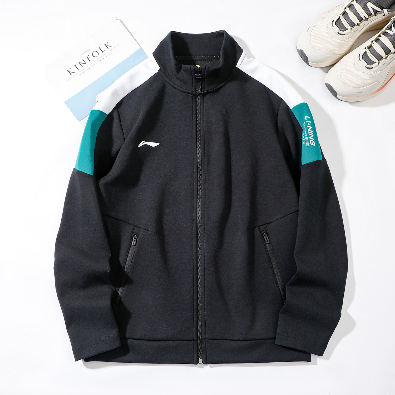 李宁无帽开衫外套男2025冬季新款宽松秋季长袖青少年黑色运动卫衣