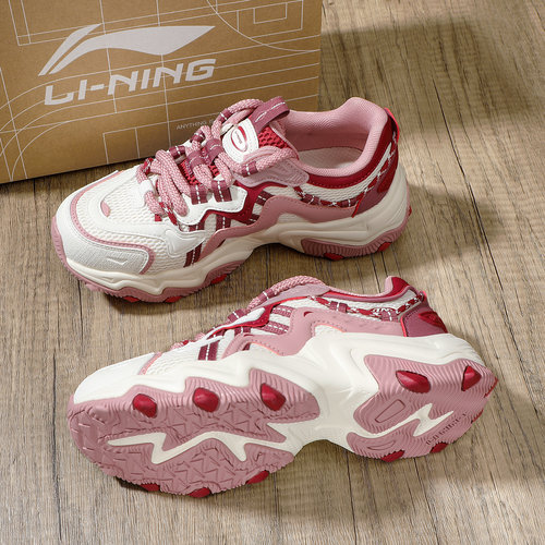 李宁猫爪休闲鞋女2025新款女鞋网面透气老爹鞋厚底运动鞋AGCV452