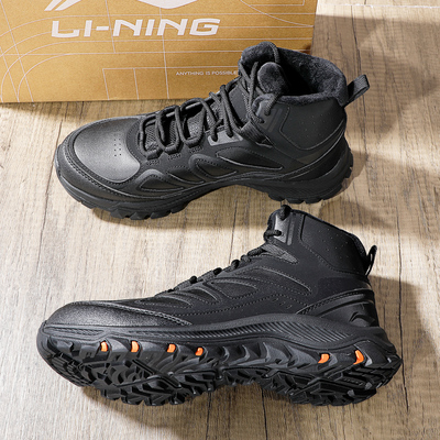 李宁中帮加绒休闲鞋男子2025冬季新款反光户外保暖防滑运动鞋男鞋