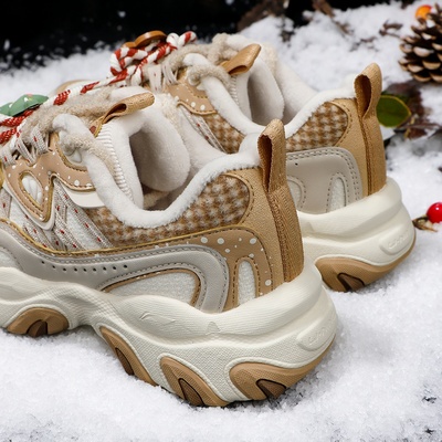 李宁女鞋冬2025新款姜饼人休闲鞋秋冬加绒猫爪鞋运动鞋厚底老爹鞋