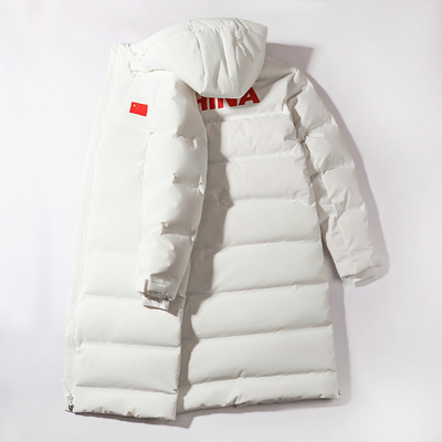 李宁长款过膝羽绒服男2025冬季新款国旗款90%鸭绒保暖连帽外套