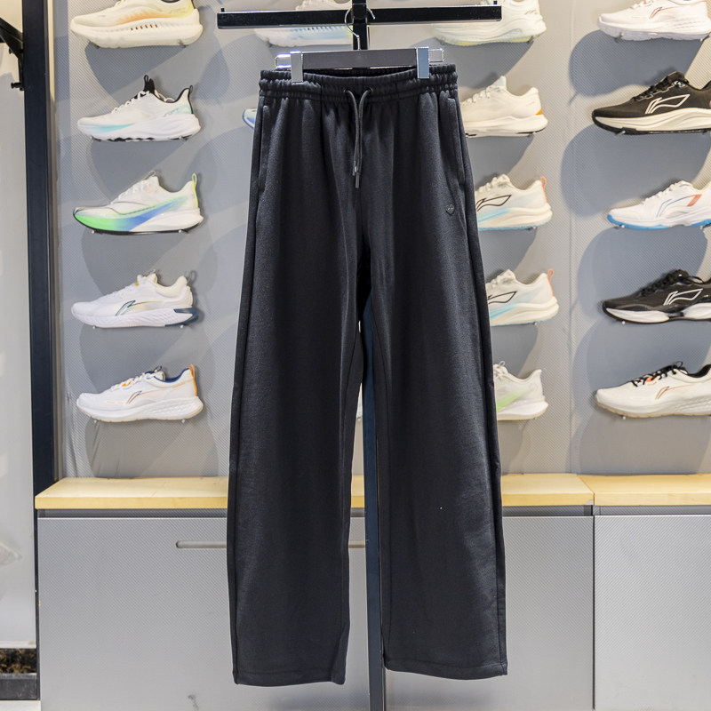 李宁纯棉休闲长裤女子2025秋季新款宽松平口阔腿裤弹力舒适卫裤