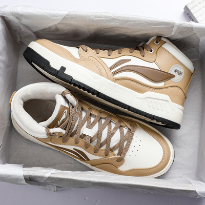 李宁秋冬款中帮休闲鞋男鞋2025冬季新款80S加绒保暖舒适滑板鞋