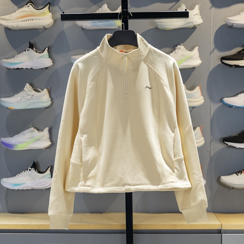 李宁立领半拉链卫衣女2025冬季新款加绒保暖宽松套头衫纯色长袖