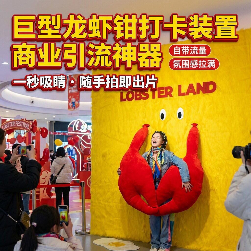 巨型龙虾钳打卡装置商场美陈引流互动拍照道具网红餐厅氛围感布置