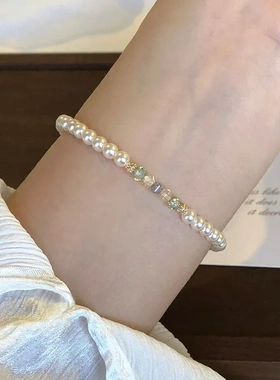 彩色捷克水晶珠施家珍珠手链不掉色女秋冬小众高级感手串手饰