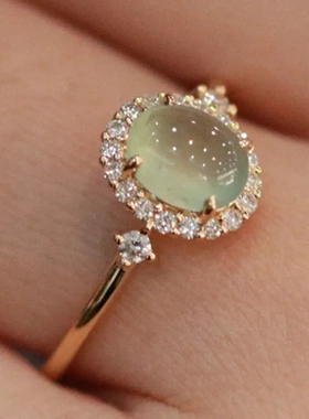 新款玉髓戒指女镀925银镶嵌高冰大蛋面玉髓时尚精工开口戒指