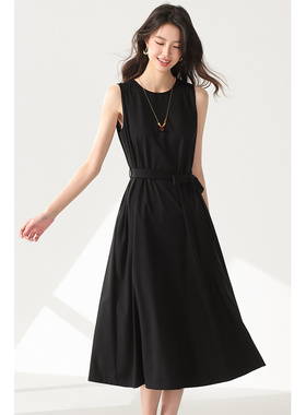 古今GUJIN 【含桑蚕丝】圆领纯色无袖小黑裙女裙子背心裙 7358825