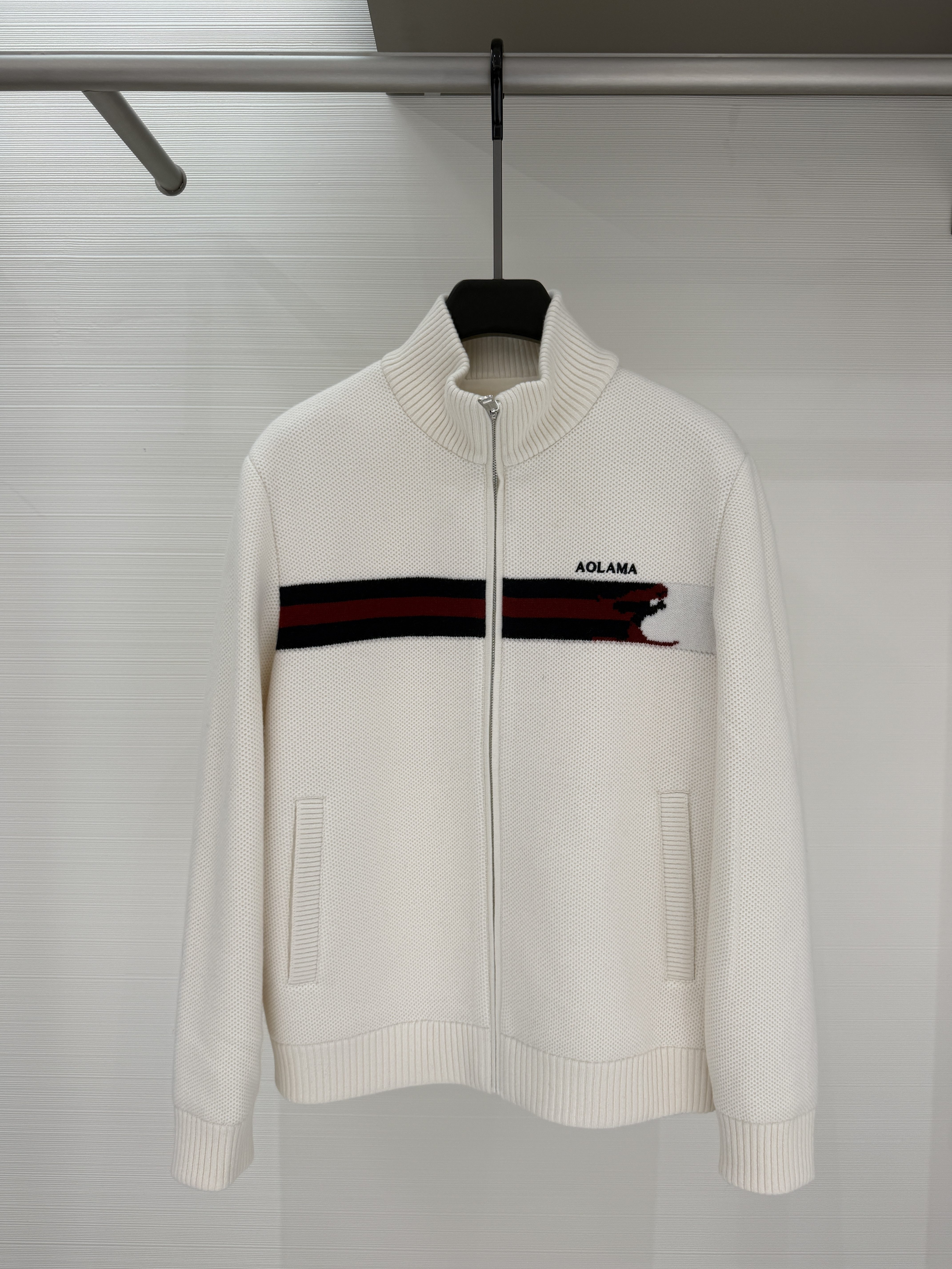 AOLAMA男装26秋冬新款针织休闲服字母刺绣羊毛立领外套882263672