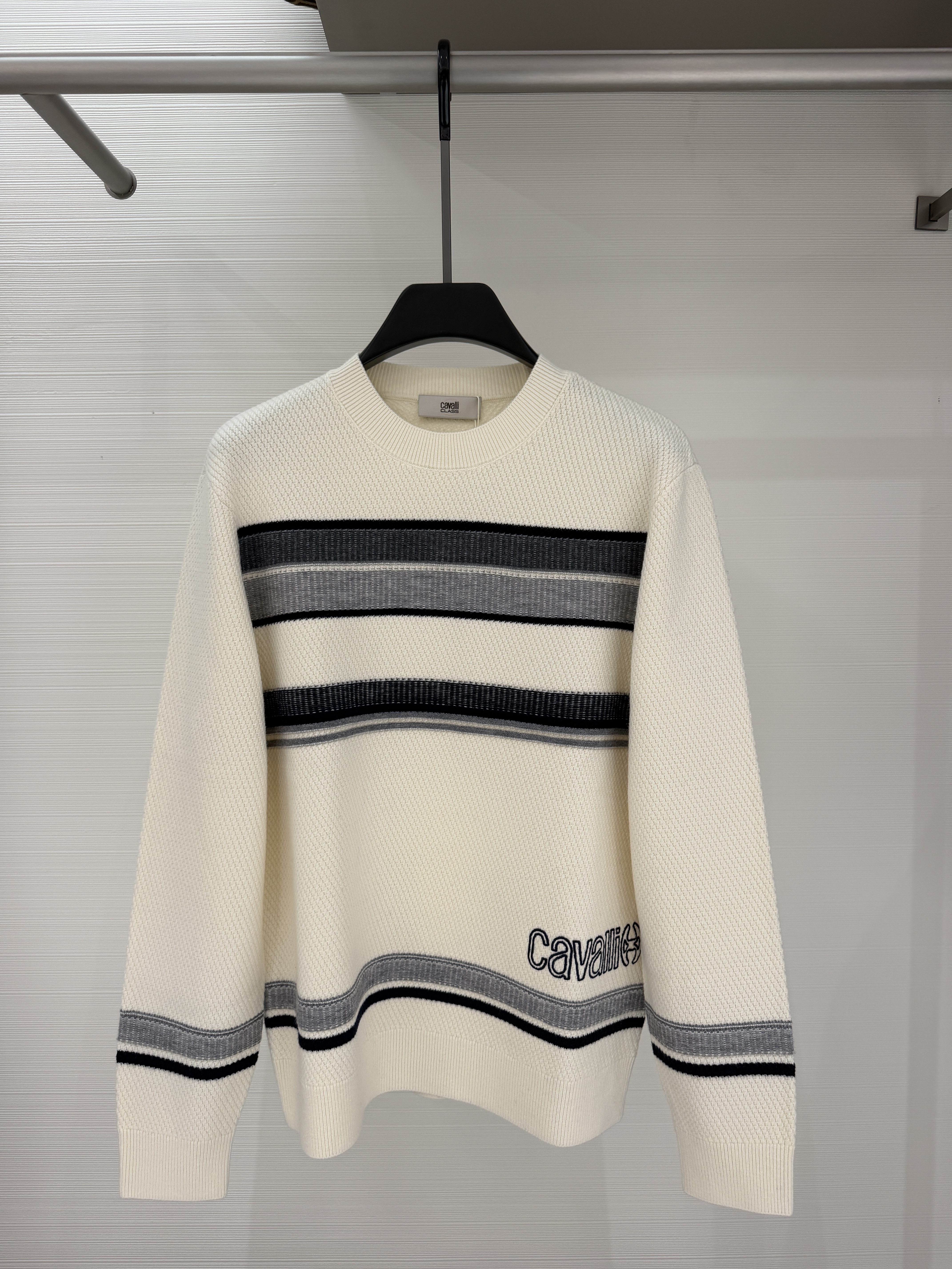 Cavalli Class男装26秋冬新款羊毛衫字母刺绣圆领休闲CM032F3268