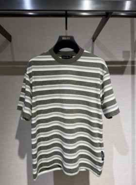 John Richmond 26春夏新款 男士字母压花条纹短袖T恤JUIAAT201127