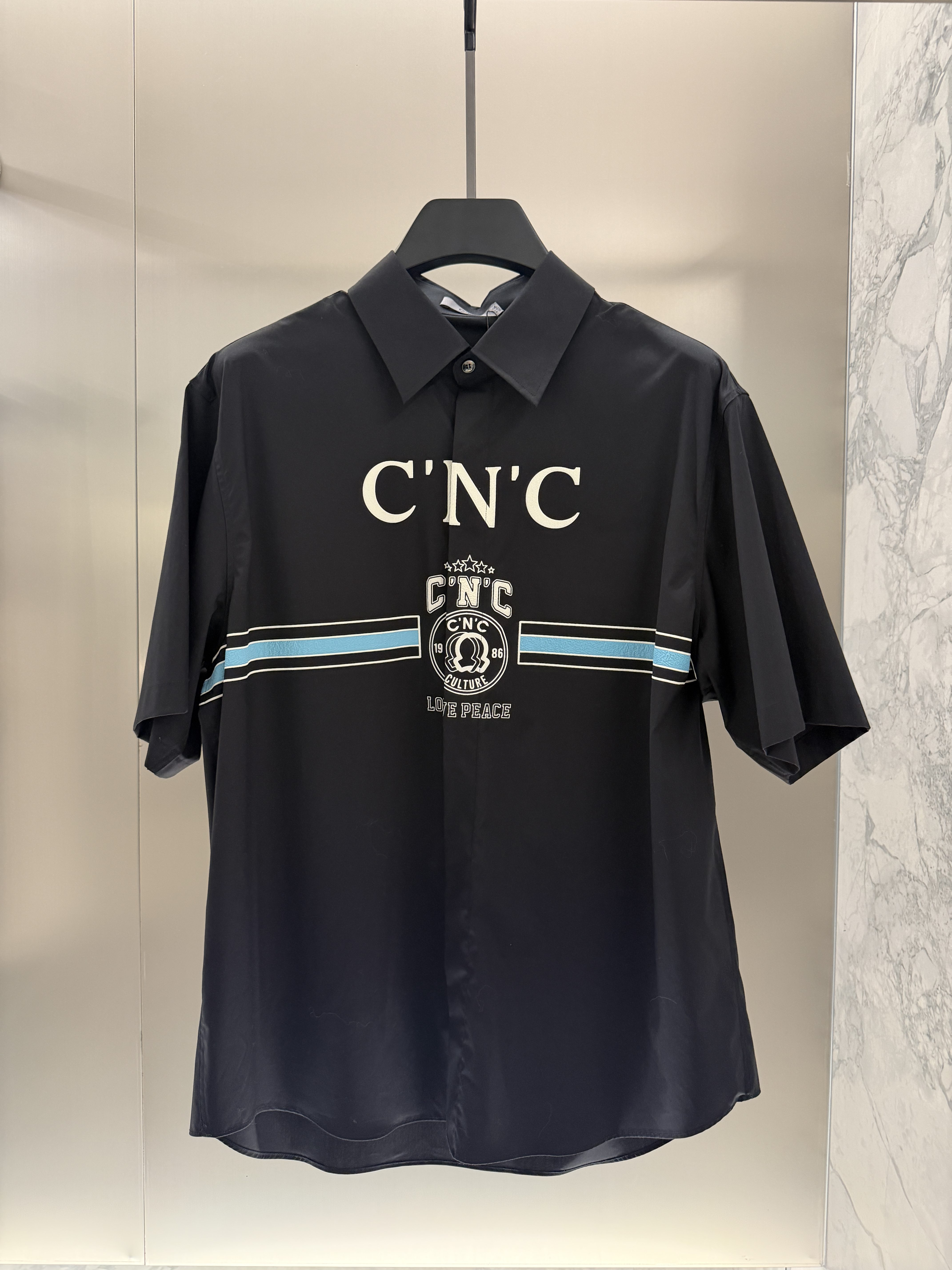 CNC男装26夏季新款字母logo印花短袖衬衫宽松休闲棉质上衣281013