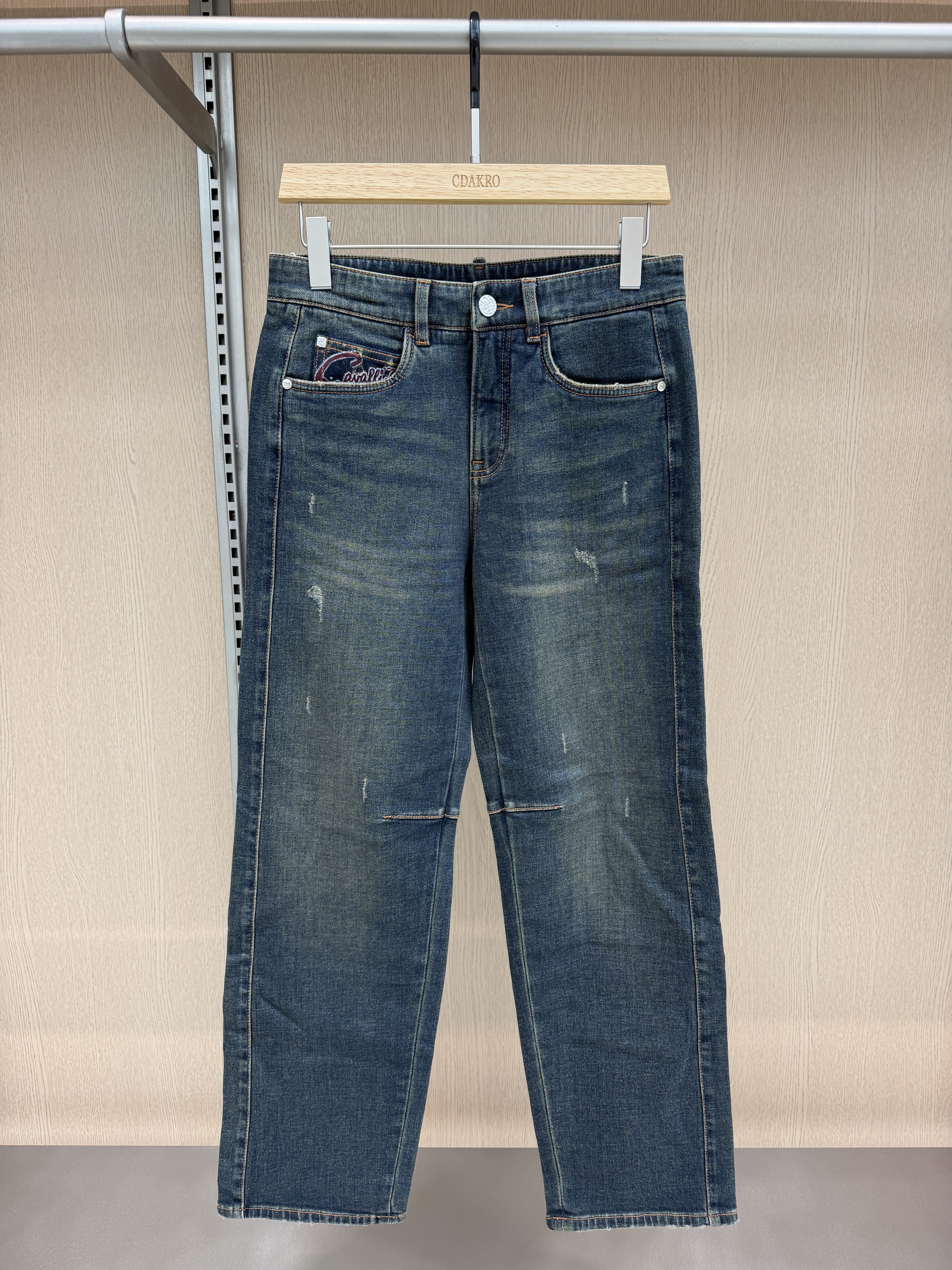 Cavalli Class男装26秋冬新款牛仔裤后口袋刺绣直筒裤CM052F3161
