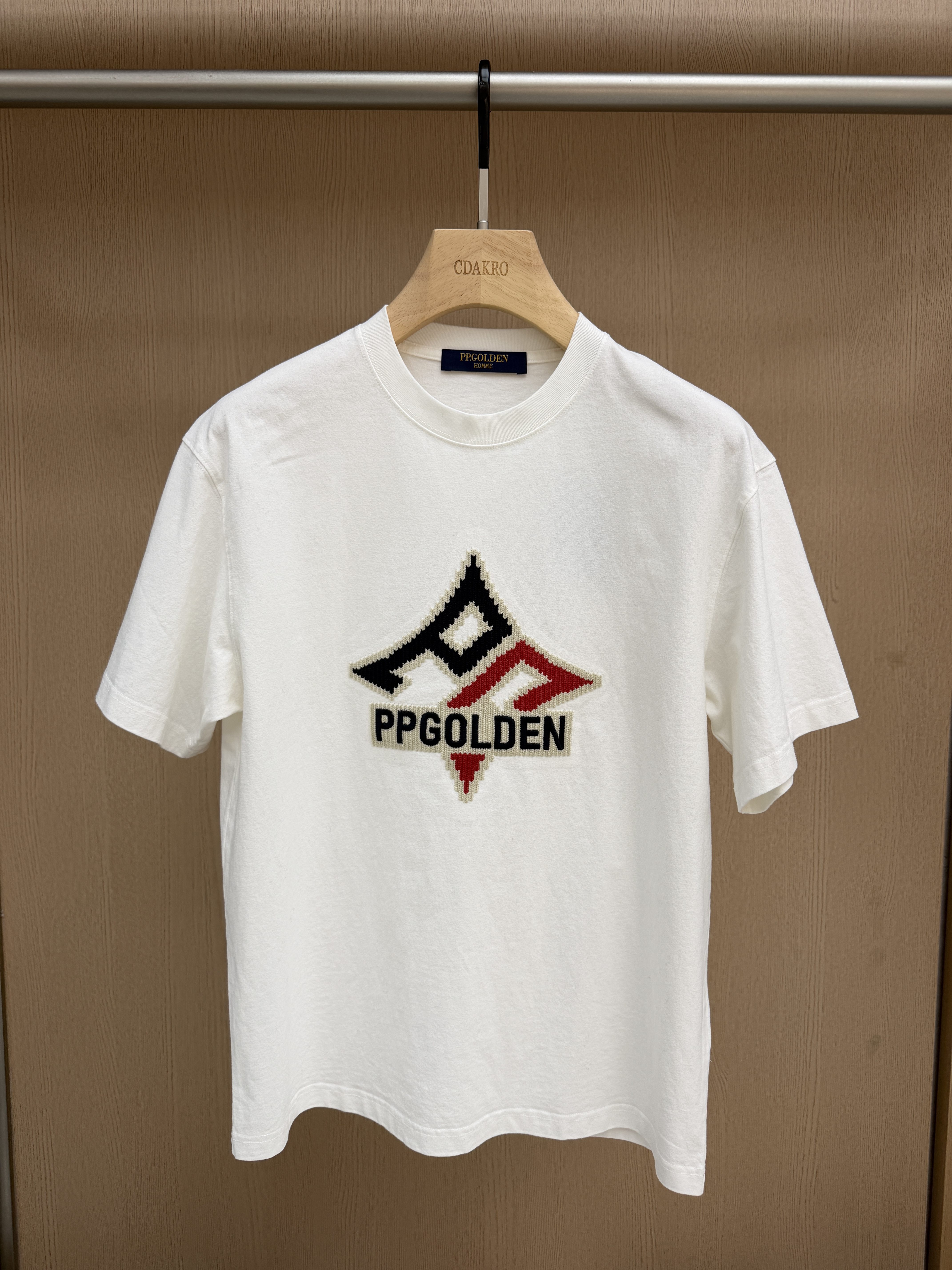 PP.GOLDEN男装26秋冬新款短袖T恤字母绣标圆领上衣GTD55638397